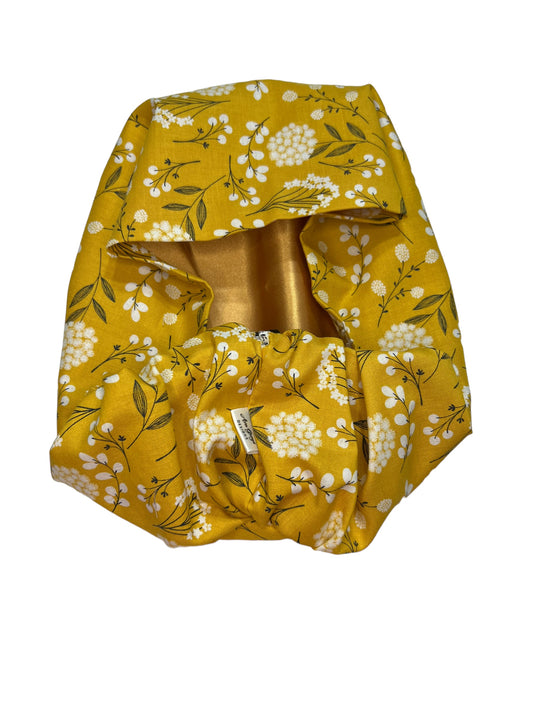 SATIN LINED Scrub Hat- Flowers on Yellow