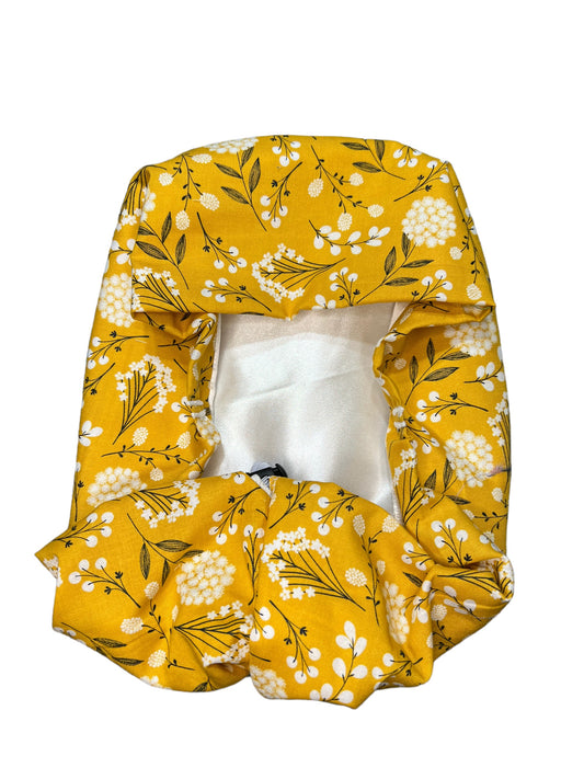 SATIN LINED Scrub Hat- Flowers on Yellow