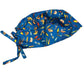 Mens Scrub Hat- Fishing Lures on Blue