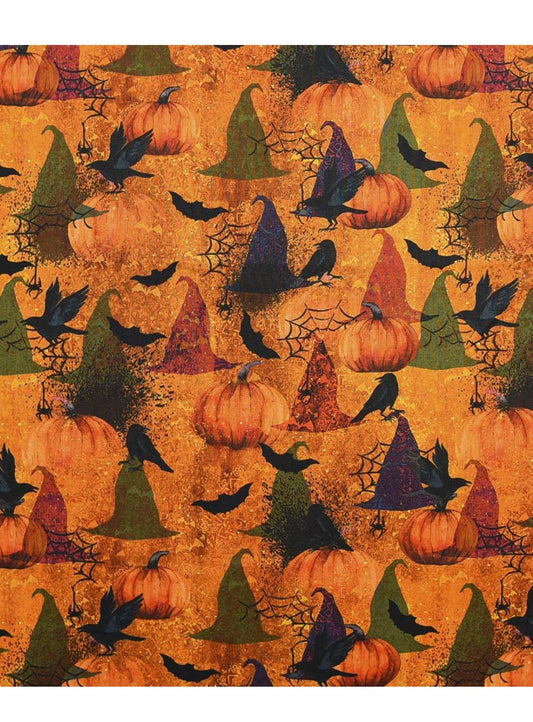 European Scrub Hat- Pumpkins and Crows