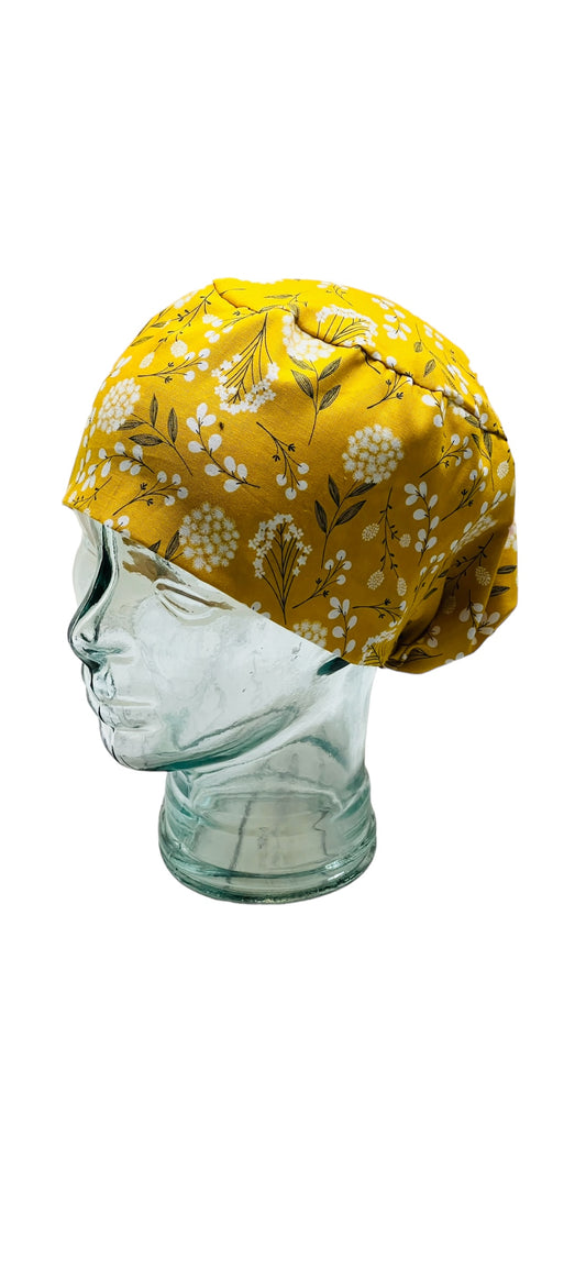 European Scrub Hat- Flowers on Yellow