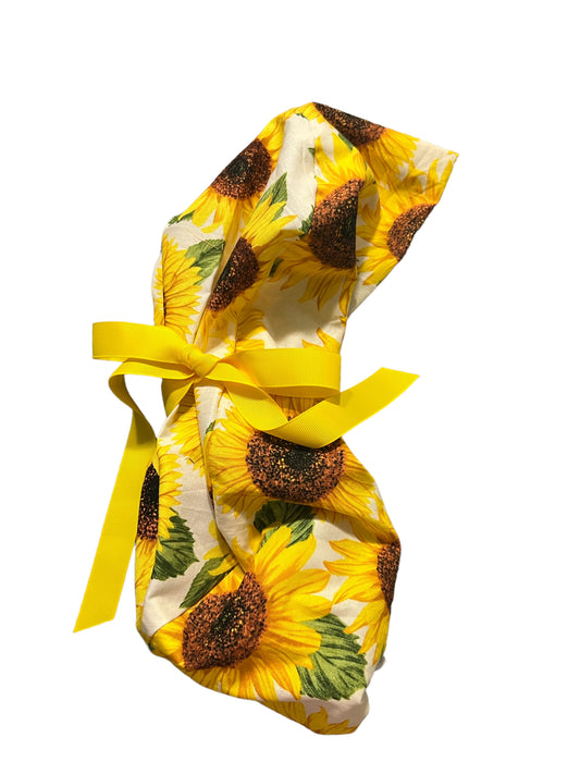 Ponytail Scrub Hat-Sunflowers