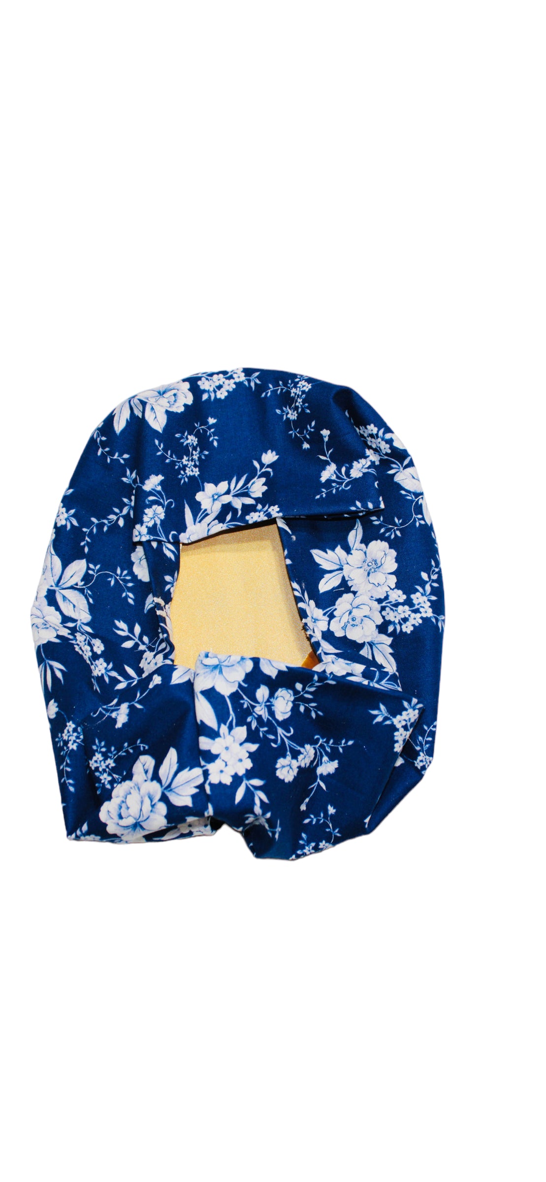 Satin Lined Scrub Hat-White Flowers on Navy
