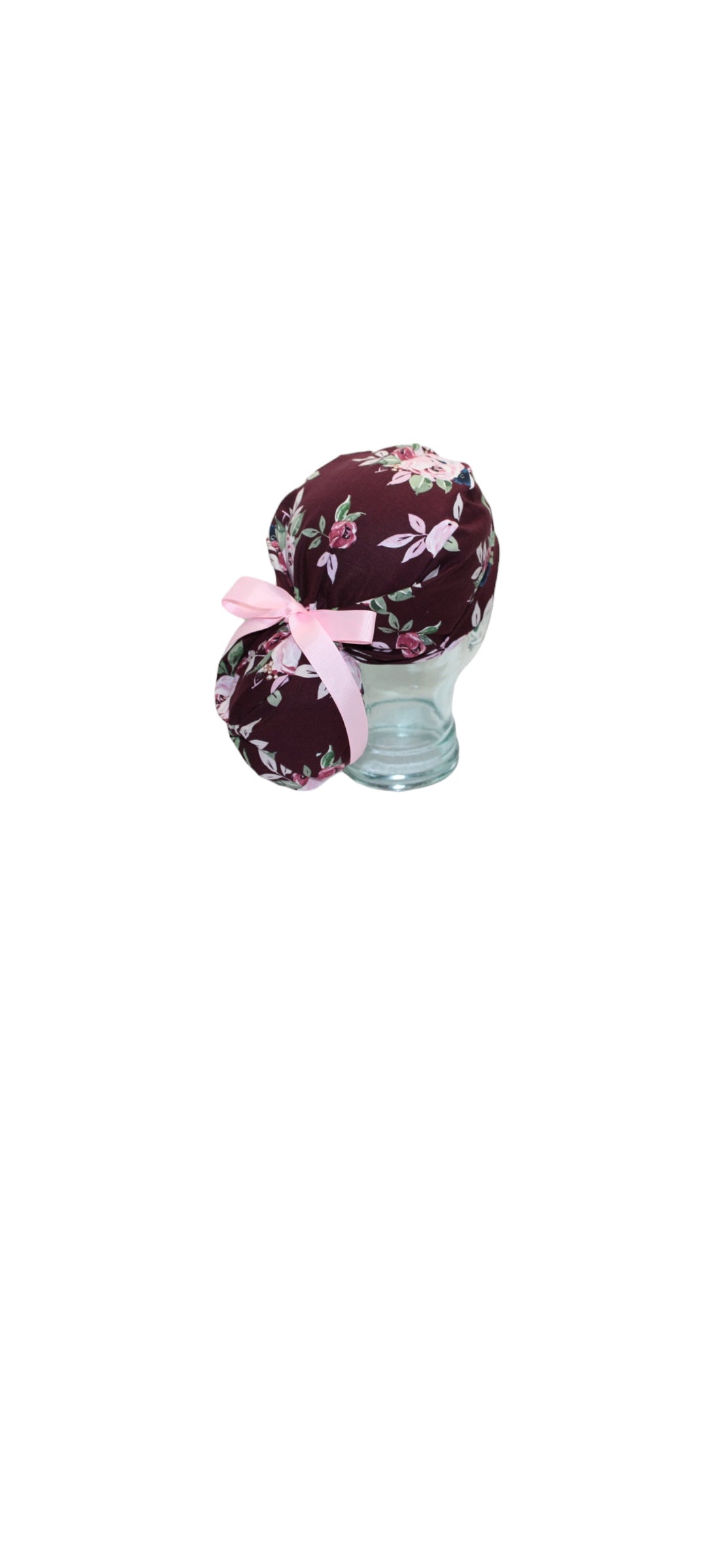 Satin Lined Ponytail Scrub Hat-Pink Roses