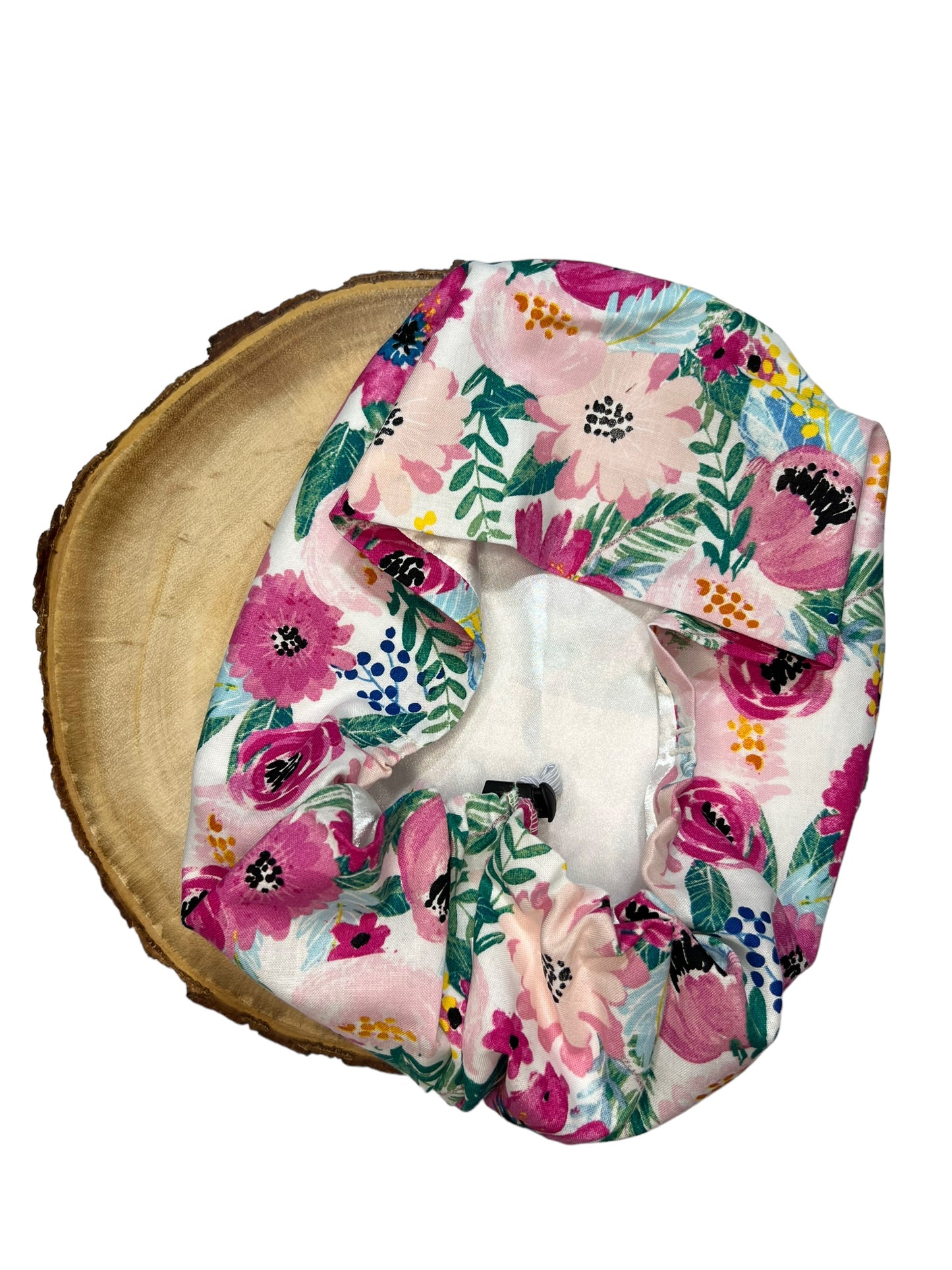 Satin Lined European Scrub/Surgical Hat- Berry Floral