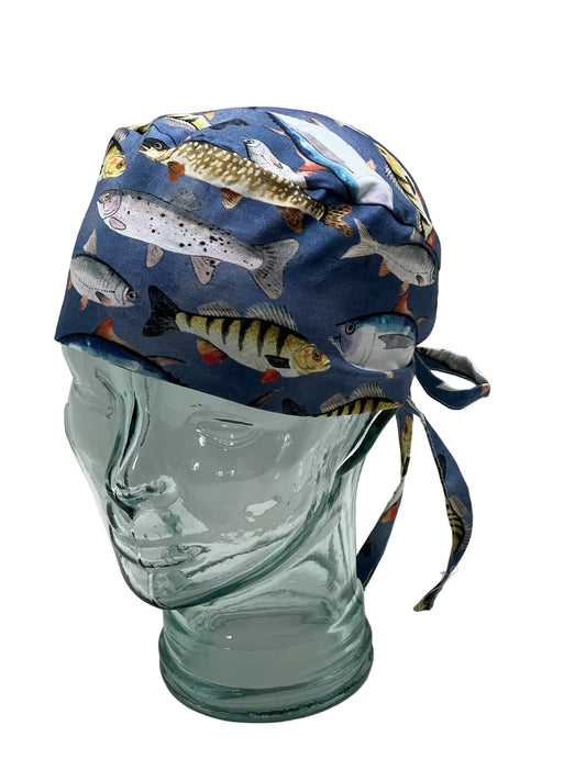 Mens Scrub Hat-Fish on Blue