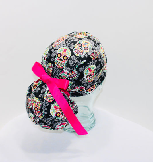 Ponytail Scrub Hat-Sugar Skull - Ava Greys Designs