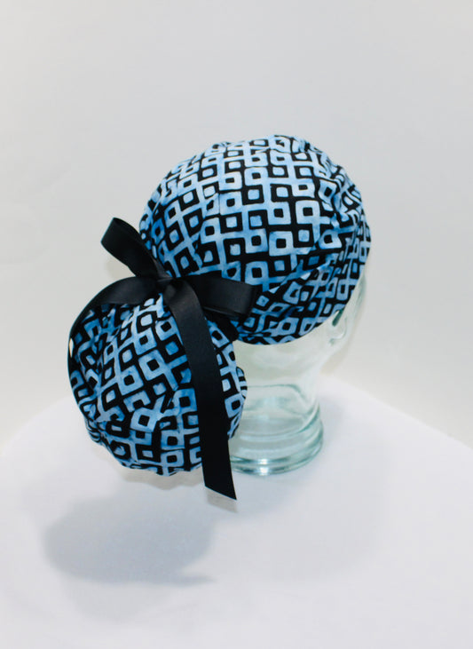 Ponytail Scrub Hat-Blue Diamonds - Ava Greys Designs