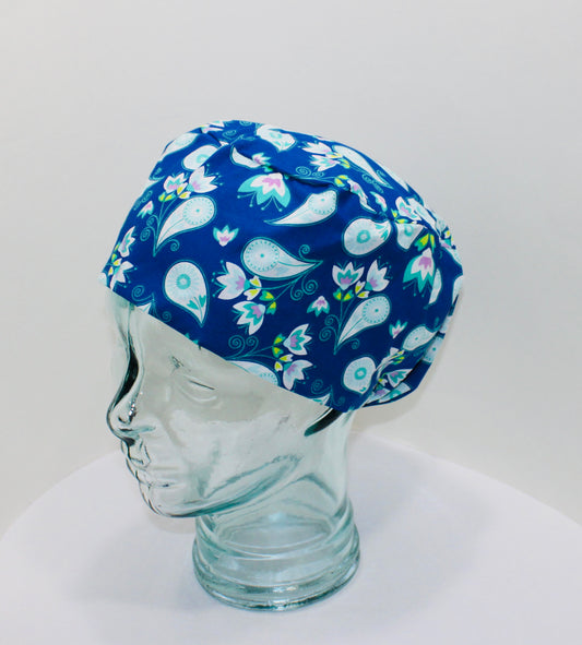 European Scrub Hat-Paisley on Blue - Ava Greys Designs