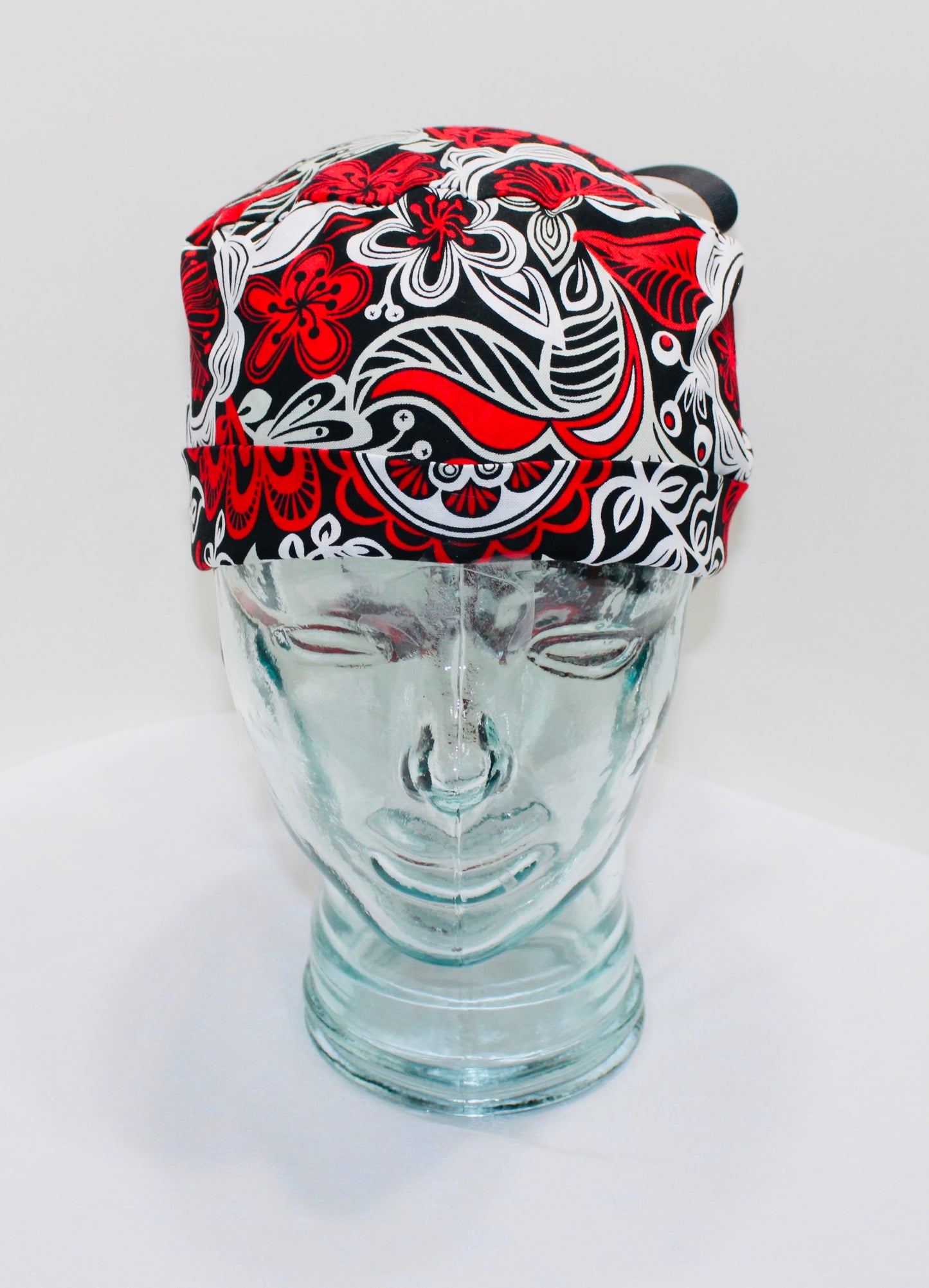 Ponytail Scrub Hat-Red Floral - Ava Greys Designs
