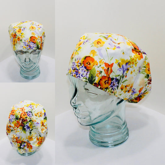 European Scrub Hat-Iris and Pansies Flowers - Ava Greys Designs