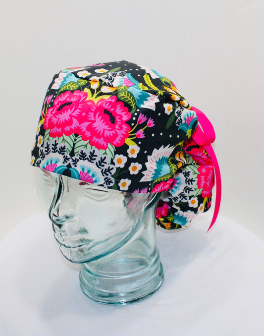 Ponytail Scrub Hat-Midnight Bloom - Ava Greys Designs