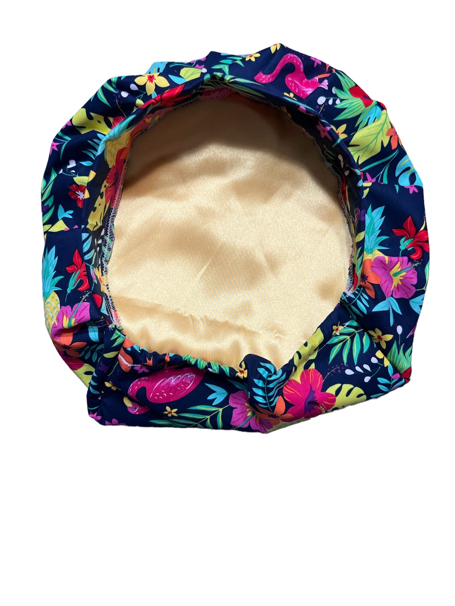 Satin Lined Bouffant Scrub Hat-Flamingos and Pineapples