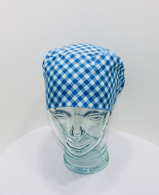 European Scrub Hat-Blue Gingham - Ava Greys Designs