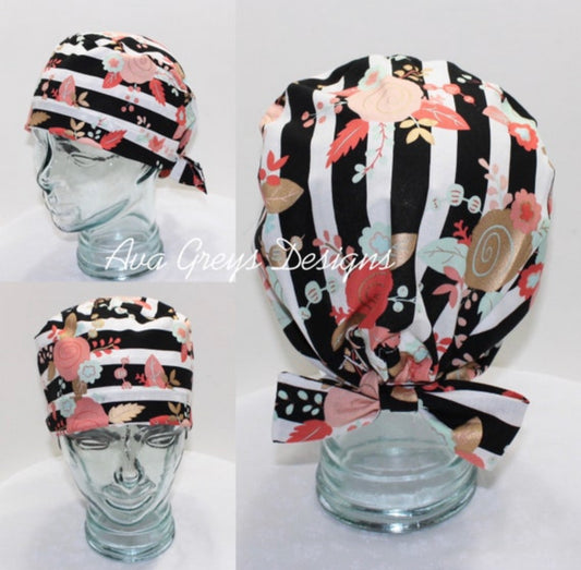 Tie Back Scrub Hat-Piper Floral - Ava Greys Designs
