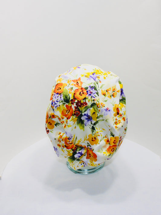 European Scrub Hat-Iris and Pansies Flowers - Ava Greys Designs