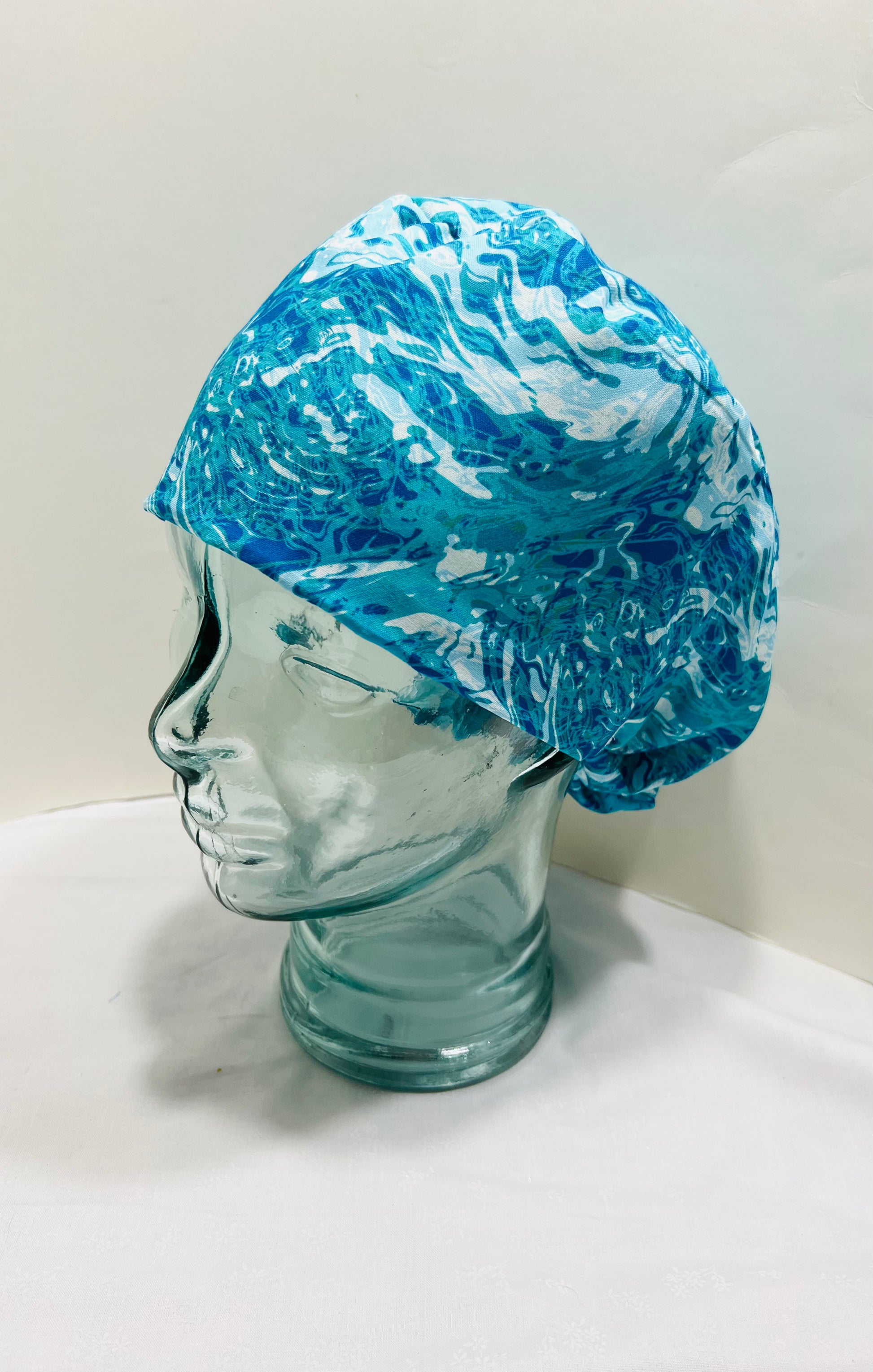 Satin Lined European Scrub Hat- Ocean Waves - Ava Greys Designs