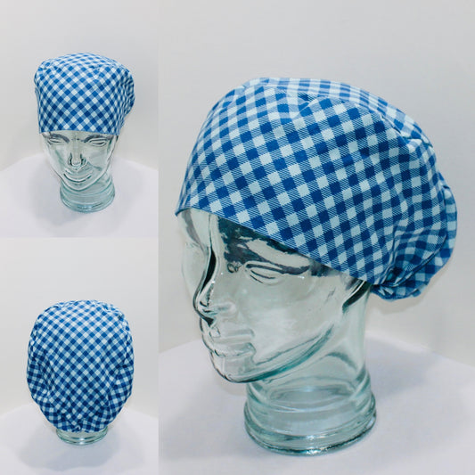 European Scrub Hat-Blue Gingham - Ava Greys Designs