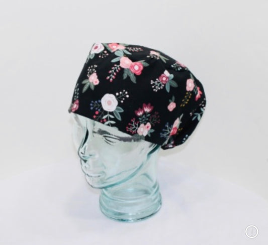European Scrub Hat-Floral on Black - Ava Greys Designs